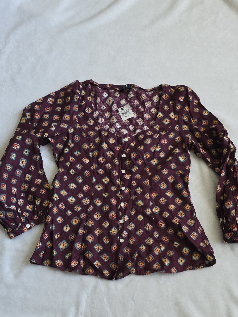 Polo by Ralph Lauren Burgundy Geometric Print Button-Front Blouse